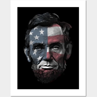 President Abraham Abe Lincoln with USA Flag Overlay Posters and Art